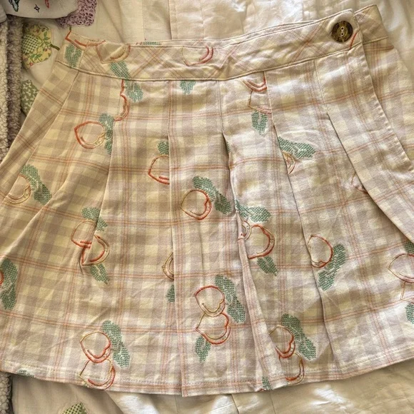 UO Plaid Peach Embroidered Skirt - Picture 1 of 3